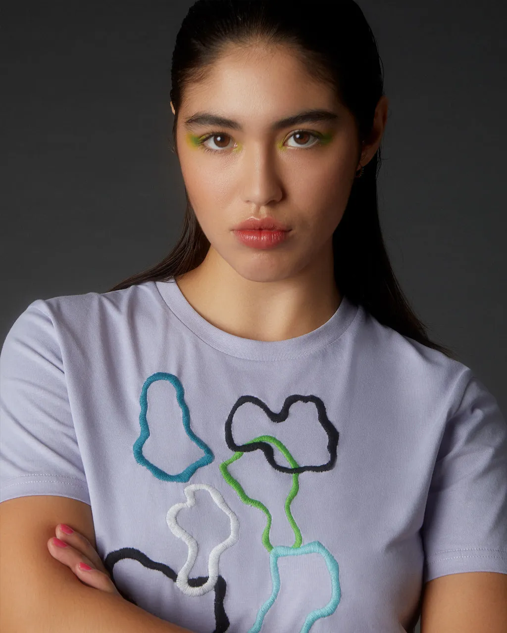 Abstract Embroidered Organic Cotton T-Shirt Lilac