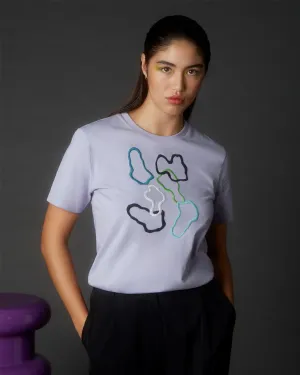 Abstract Embroidered Organic Cotton T-Shirt Lilac