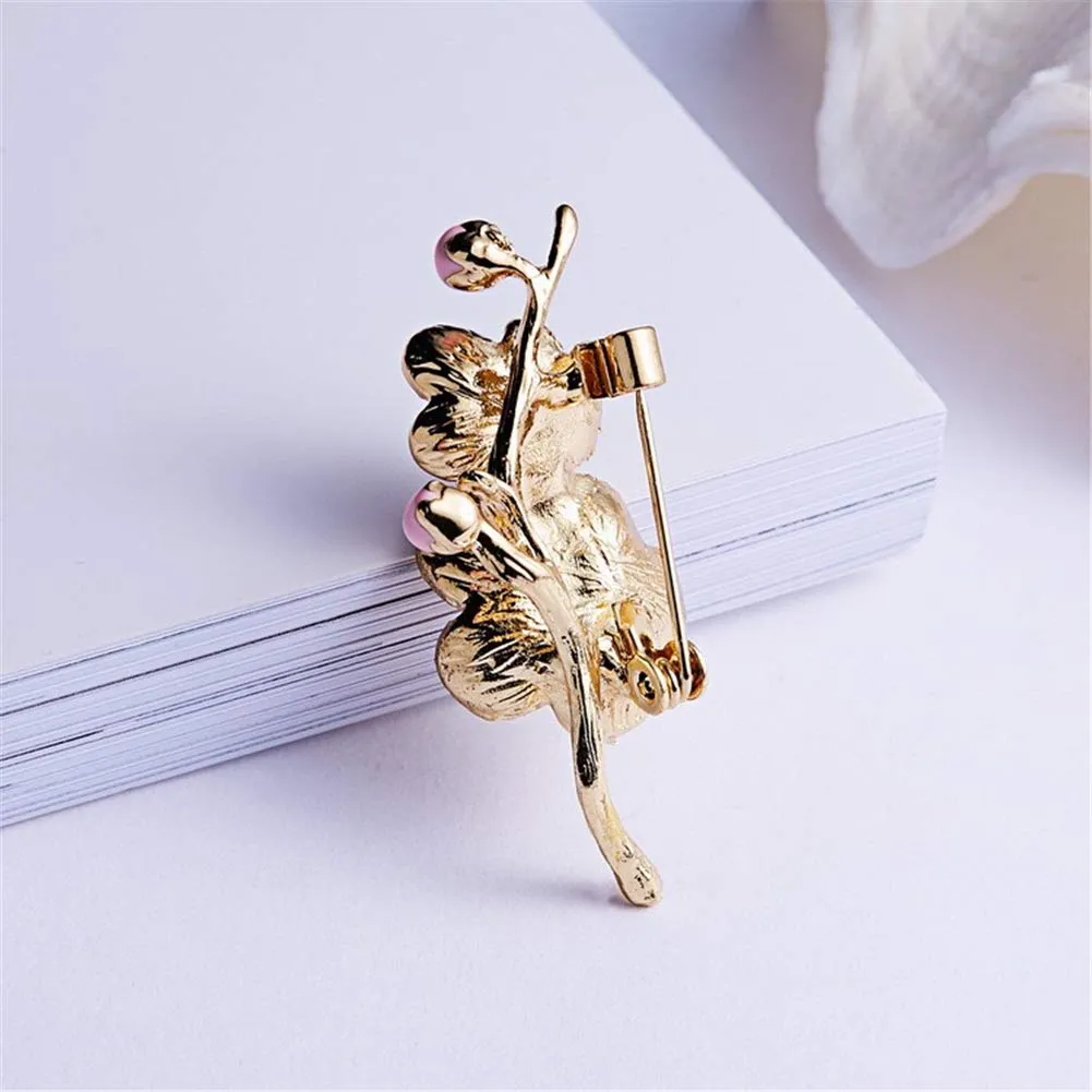 AILUOR Elegant Enamel Plum Blossom Flower Brooch Pin, Fashion Gold Plated Pearls Floral Brooch Lapel Pin for Women Girl Bridal Wedding Corsage Jewelry Gifts