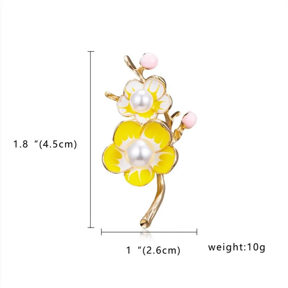 AILUOR Elegant Enamel Plum Blossom Flower Brooch Pin, Fashion Gold Plated Pearls Floral Brooch Lapel Pin for Women Girl Bridal Wedding Corsage Jewelry Gifts