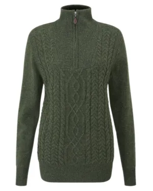 Alan Paine Womens Cora Cable Front Quarter Zip Mock Neck Sweater