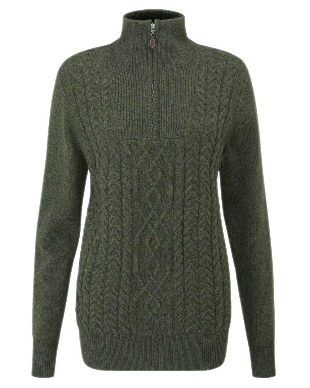 Alan Paine Womens Cora Cable Front Quarter Zip Mock Neck Sweater