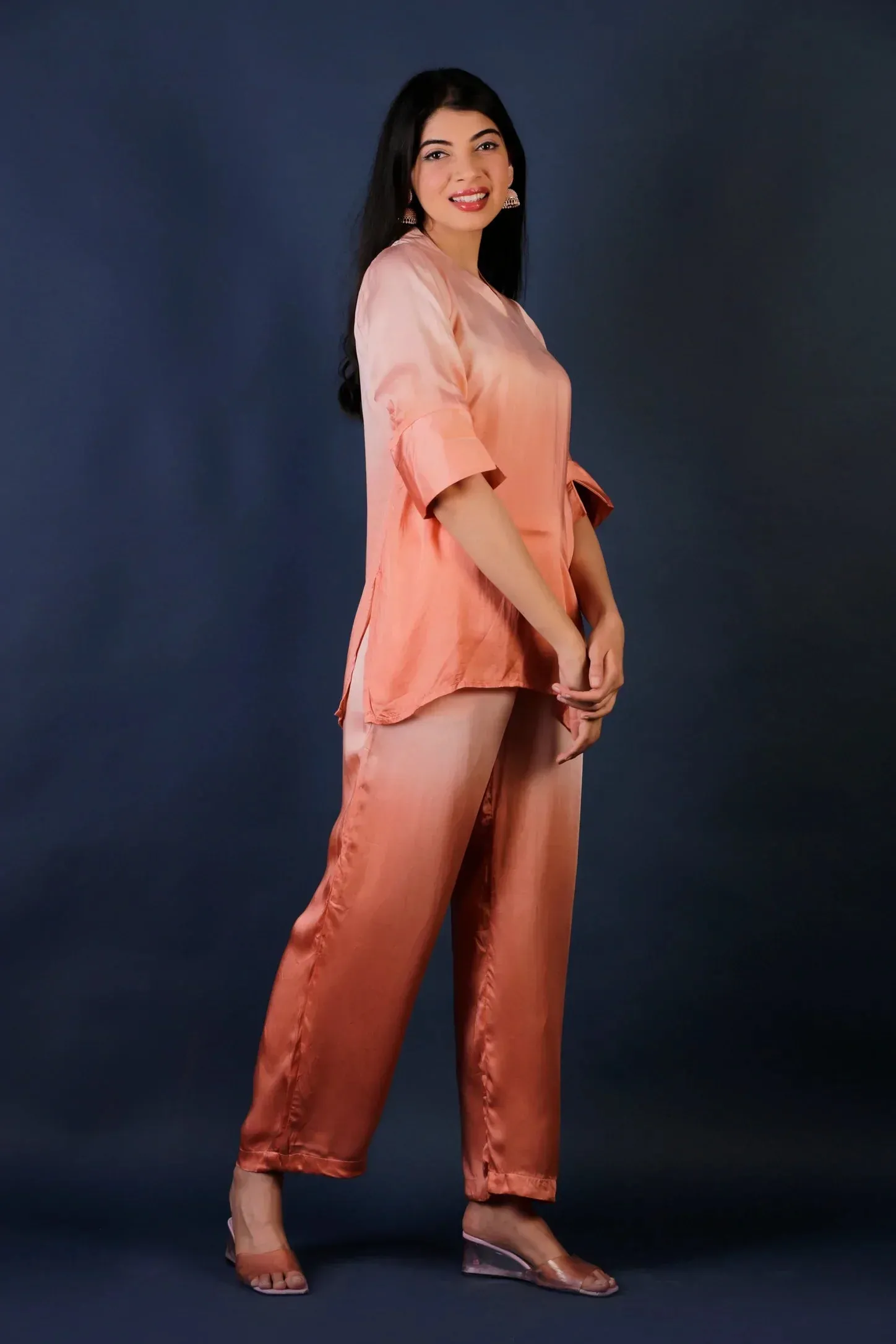 Bamber Satin Ombre Co-Ord Set - Rust