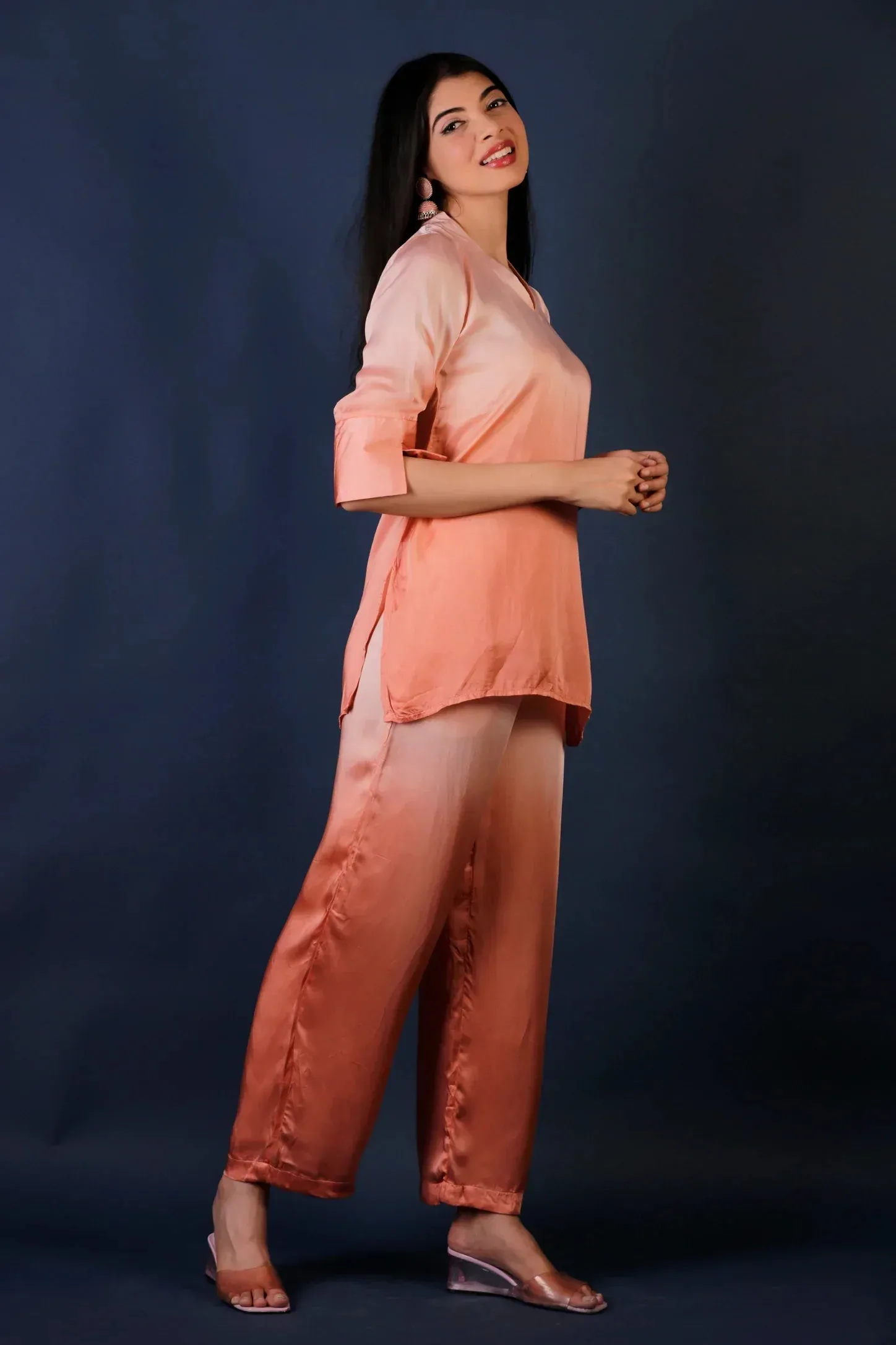 Bamber Satin Ombre Co-Ord Set - Rust