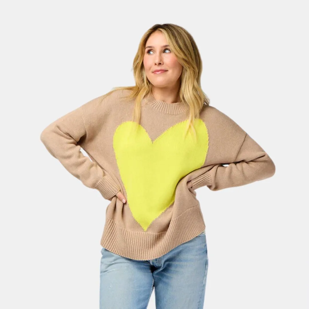 Benton Imperfect Heart Sweater (Taupe   Citron)