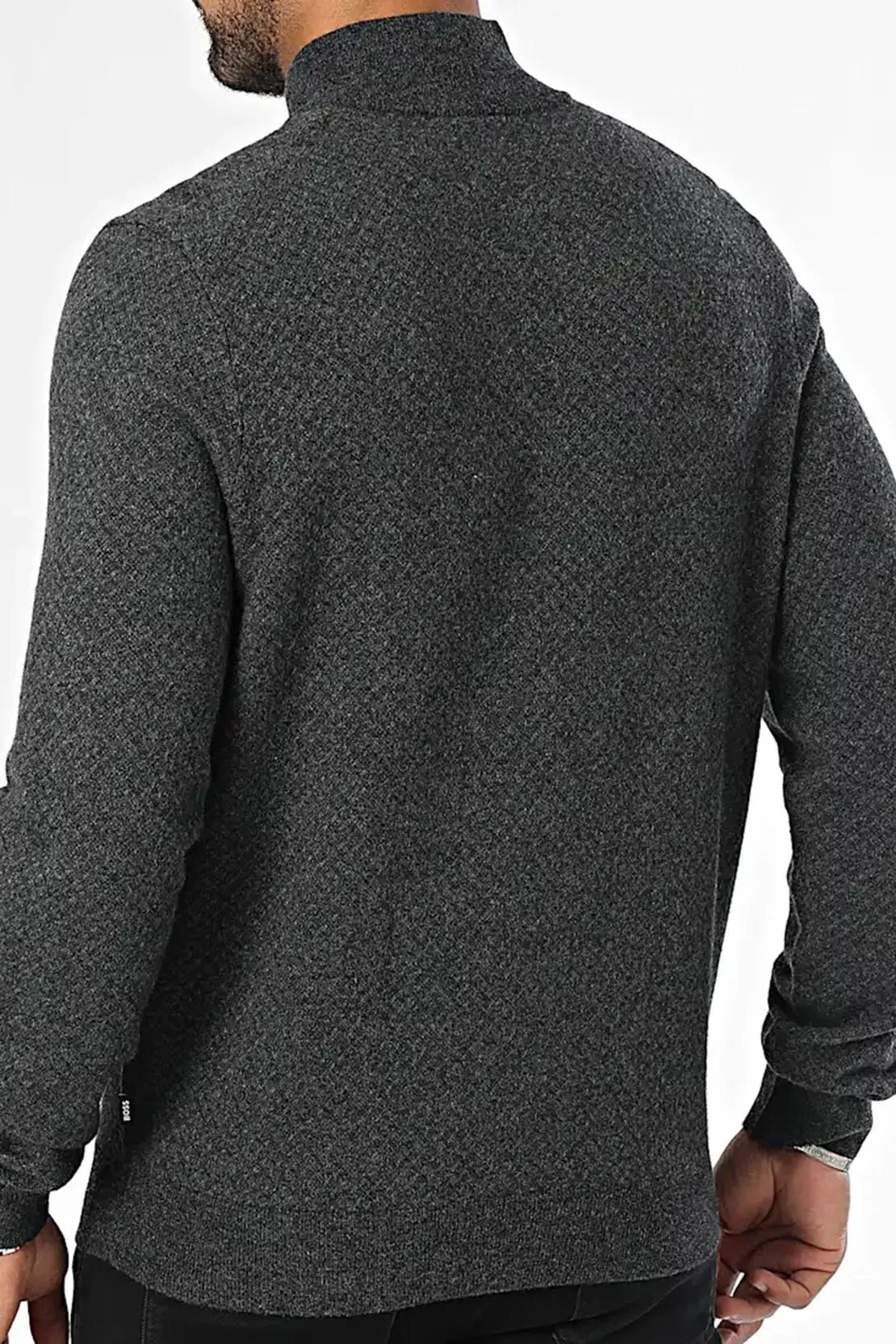 BOSS - H-ELTORINO 1/4 Zip Virgin Wool Sweater in Black 50528322 001