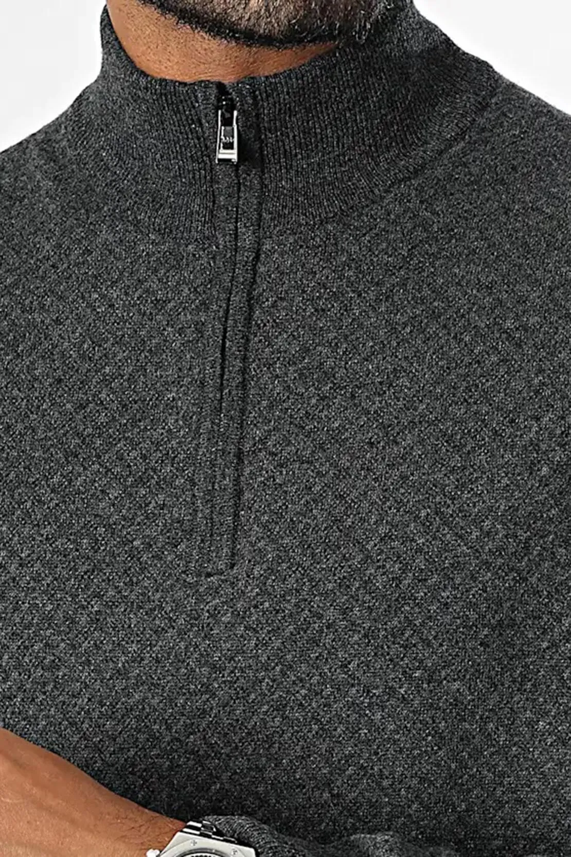 BOSS - H-ELTORINO 1/4 Zip Virgin Wool Sweater in Black 50528322 001