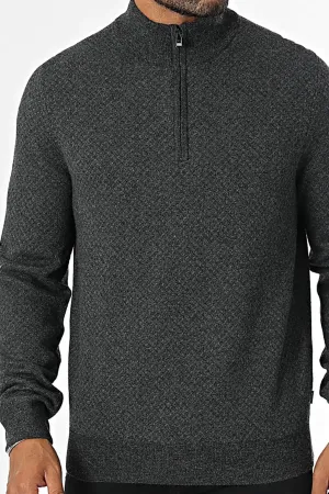 BOSS - H-ELTORINO 1/4 Zip Virgin Wool Sweater in Black 50528322 001