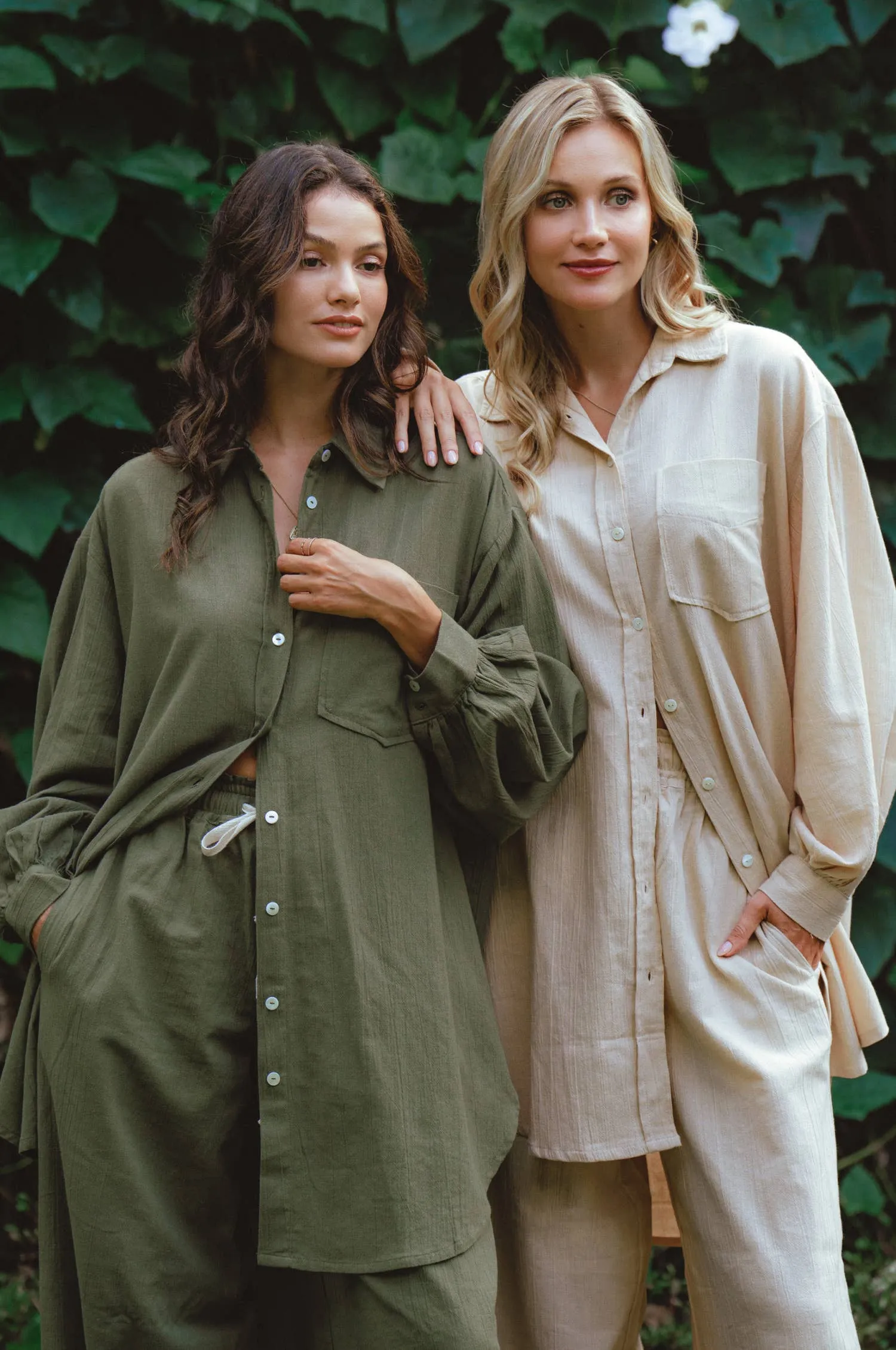 Calin Long Sleeve Oversized Linen Shirt - Khaki