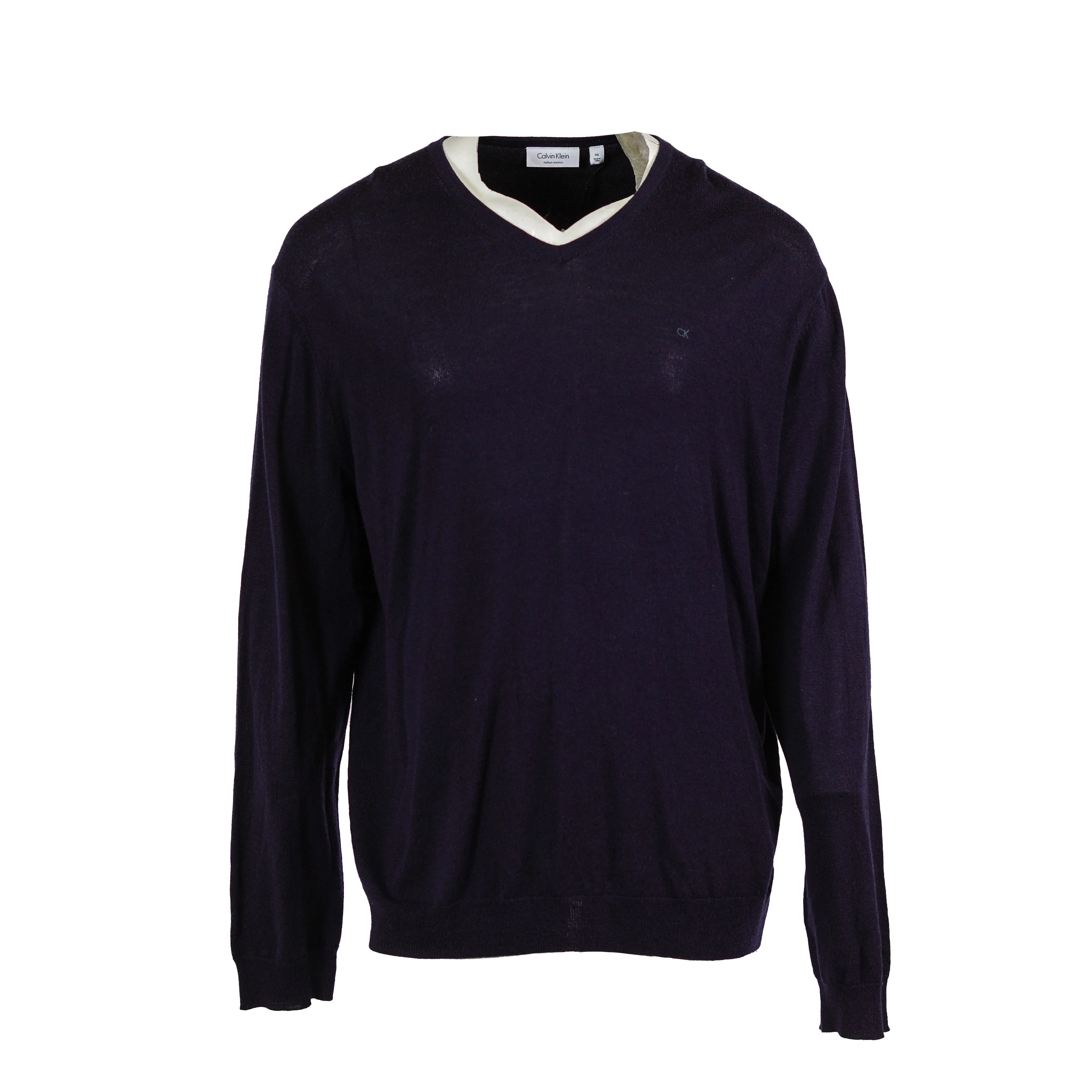 Calvin Klein Men's Knit Pullover V Neck Merino Wool Sweater Navy Blue Size XXL
