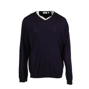 Calvin Klein Men's Knit Pullover V Neck Merino Wool Sweater Navy Blue Size XXL
