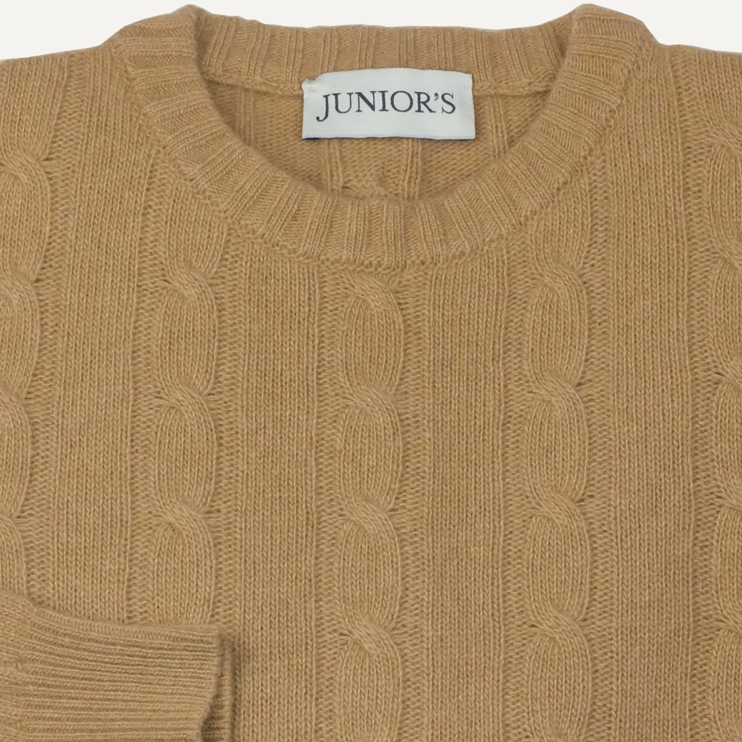 Camel Wool & Cashmere Cable Crewneck Sweater
