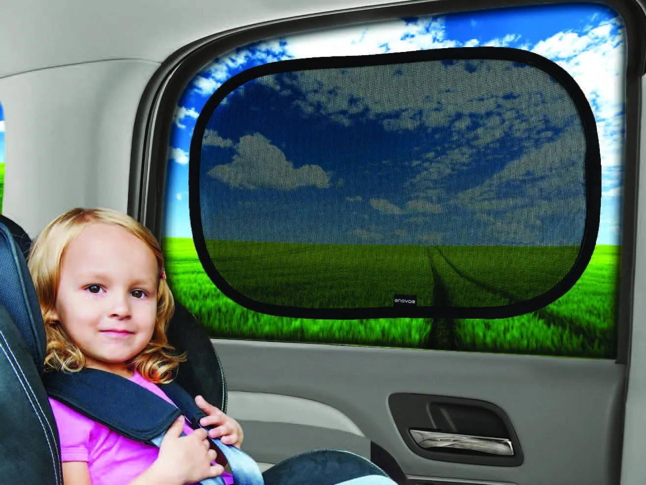 Car Window Shade - (2 Pack ) - 19"x12" Cling Sunshade For Car Windows - Sun, Glare And UV Rays Protection For Your Child - Baby Side Window Car Sun Shades By Enovoe