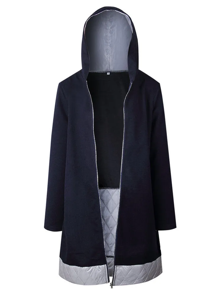Casual Women Patchwork Hooded Coats