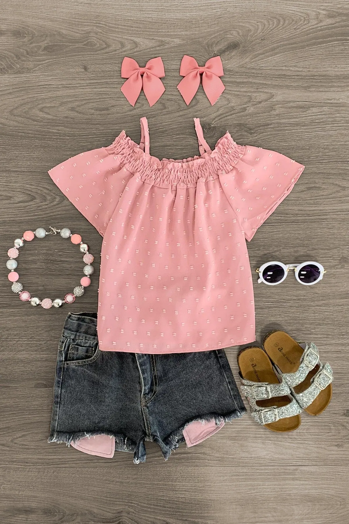 Cold Shoulder Denim Short Set
