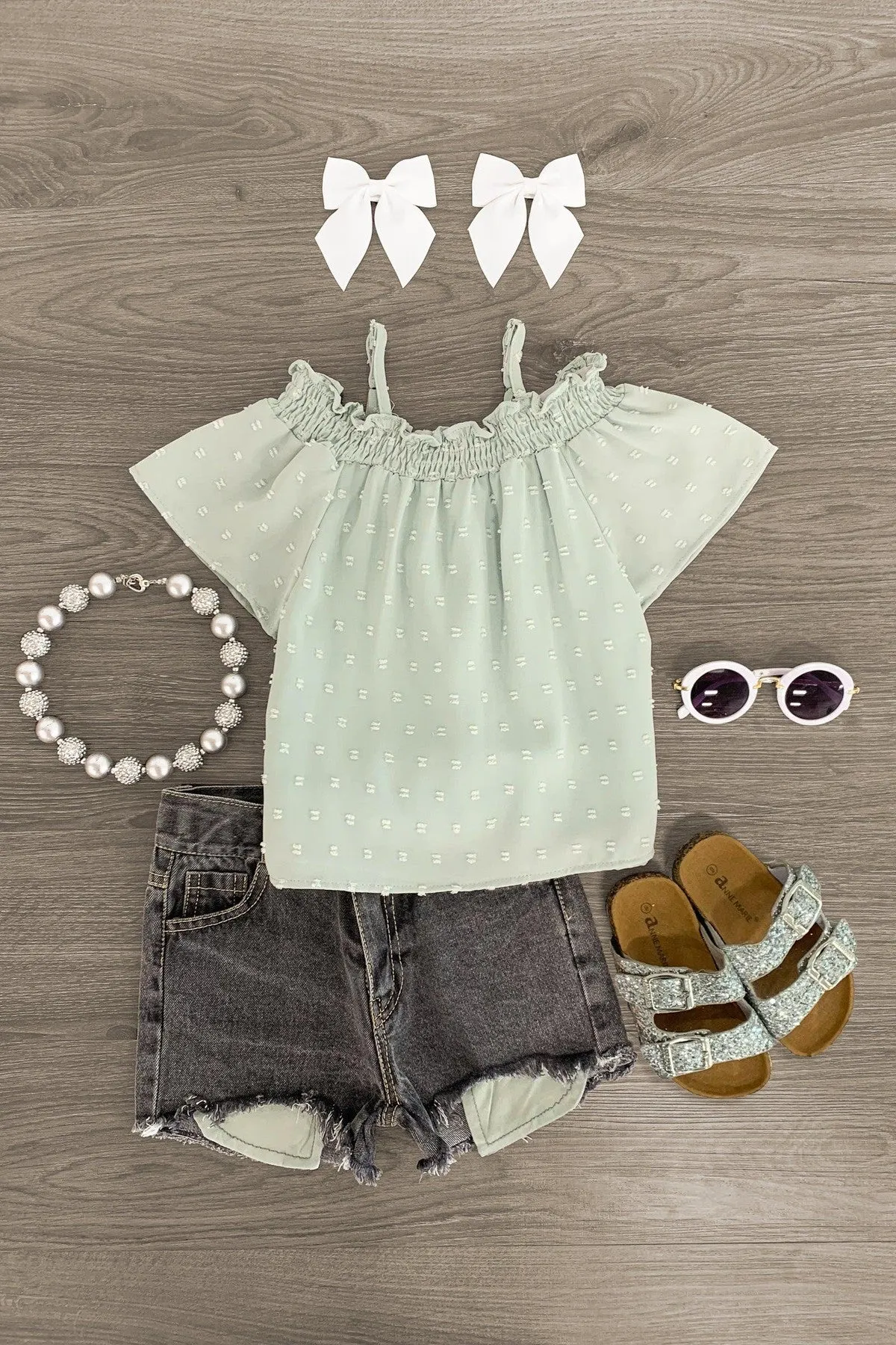 Cold Shoulder Denim Short Set