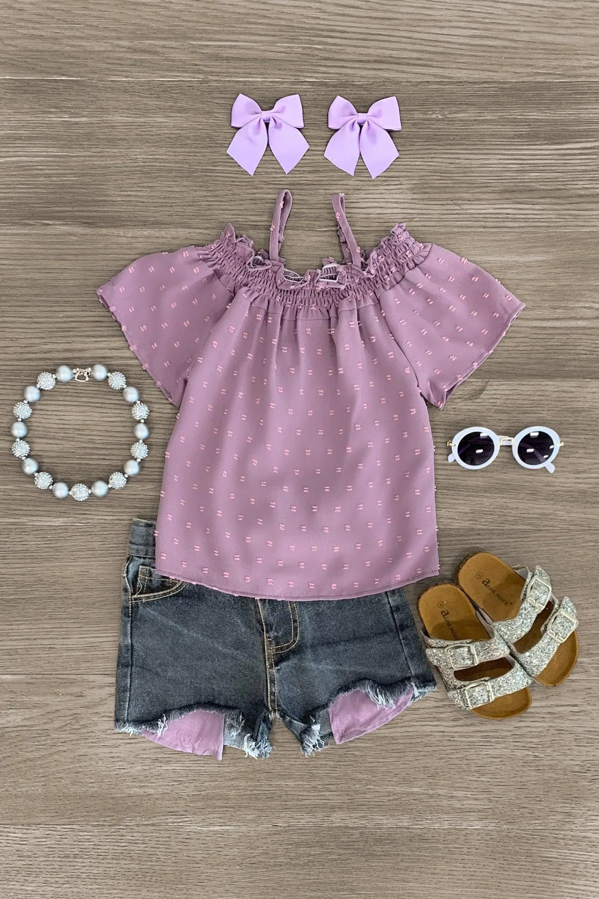 Cold Shoulder Denim Short Set