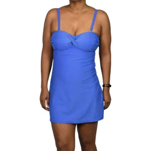 Coolibar Swimsuit Dress Blue UPF 50  One Piece Swimsuit Solid Molded Cups Removable Straps Skirted Size 4