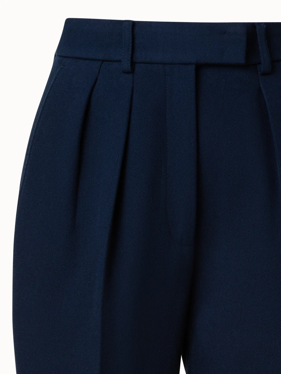Cotton Double-Face Pleated Tapered Pants