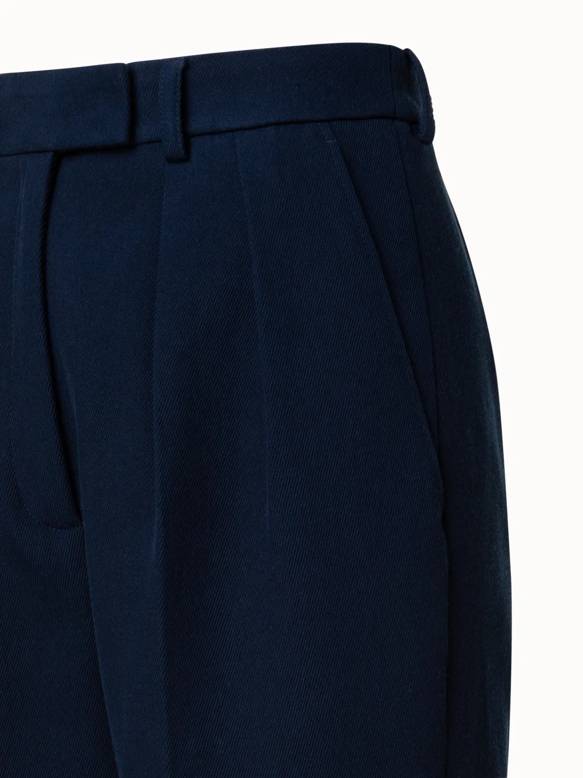 Cotton Double-Face Pleated Tapered Pants