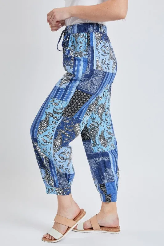 Denim Patch Missy Linen Jogger Pant With Pleated Hem