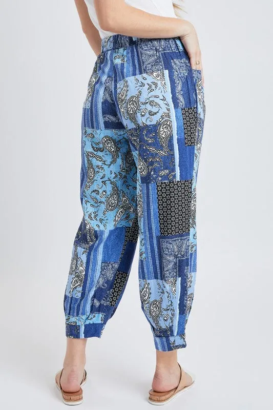 Denim Patch Missy Linen Jogger Pant With Pleated Hem