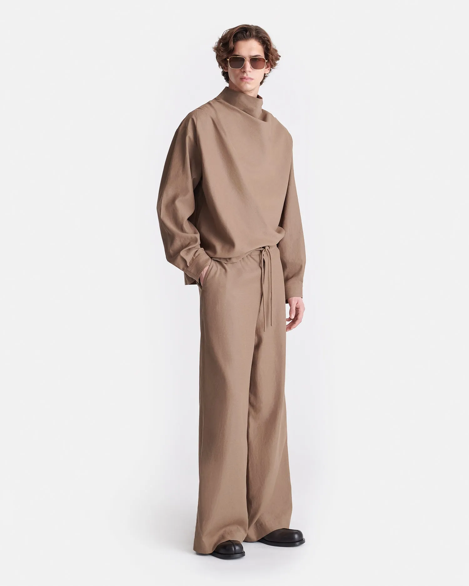 Einar - Slub Shirting Drawstring Pants - Fossil Brown