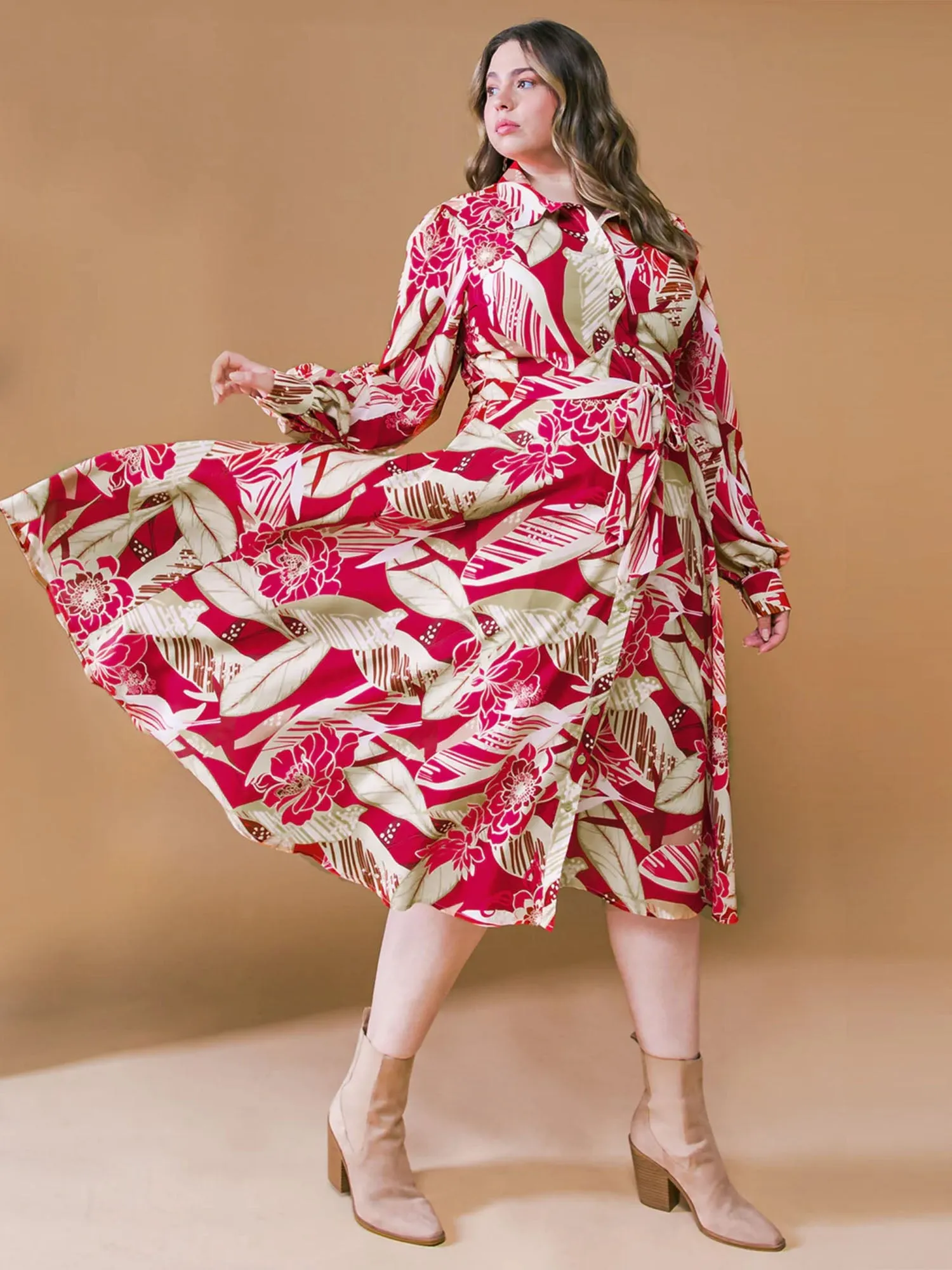 Flying Tomato Plus Button Front Waist Tie Shirt Dress - Brands We Love