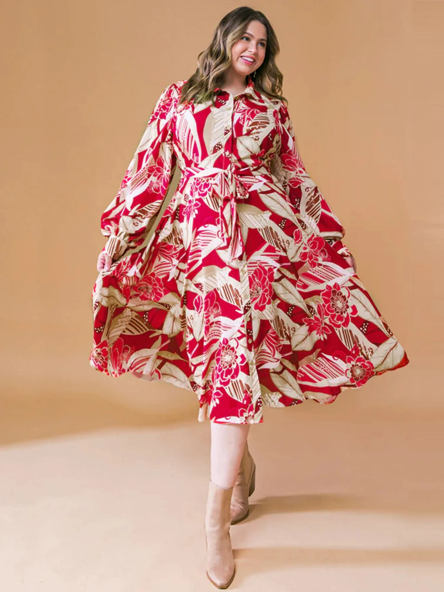 Flying Tomato Plus Button Front Waist Tie Shirt Dress - Brands We Love