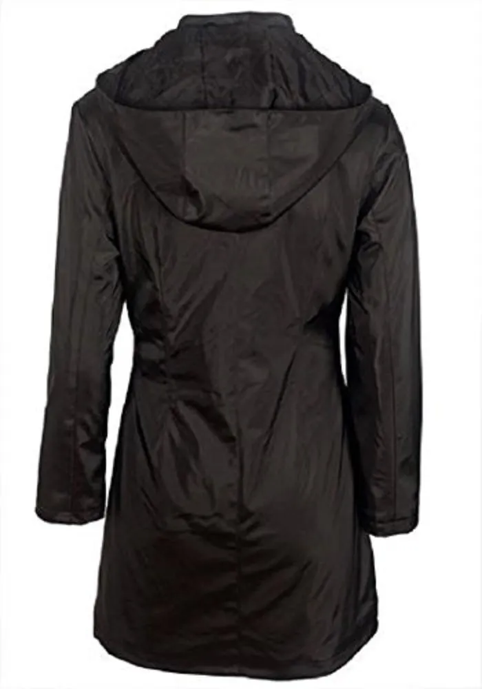 GIRLS BLACK BLUSH DETACHABLE HOOD RAINPROOF WINTER COAT