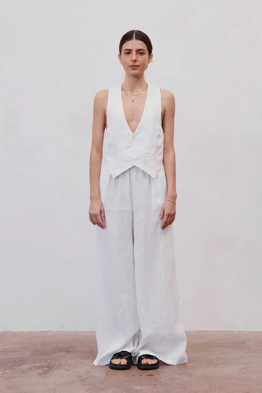 Gladys Tailored Linen & Silk Vest White