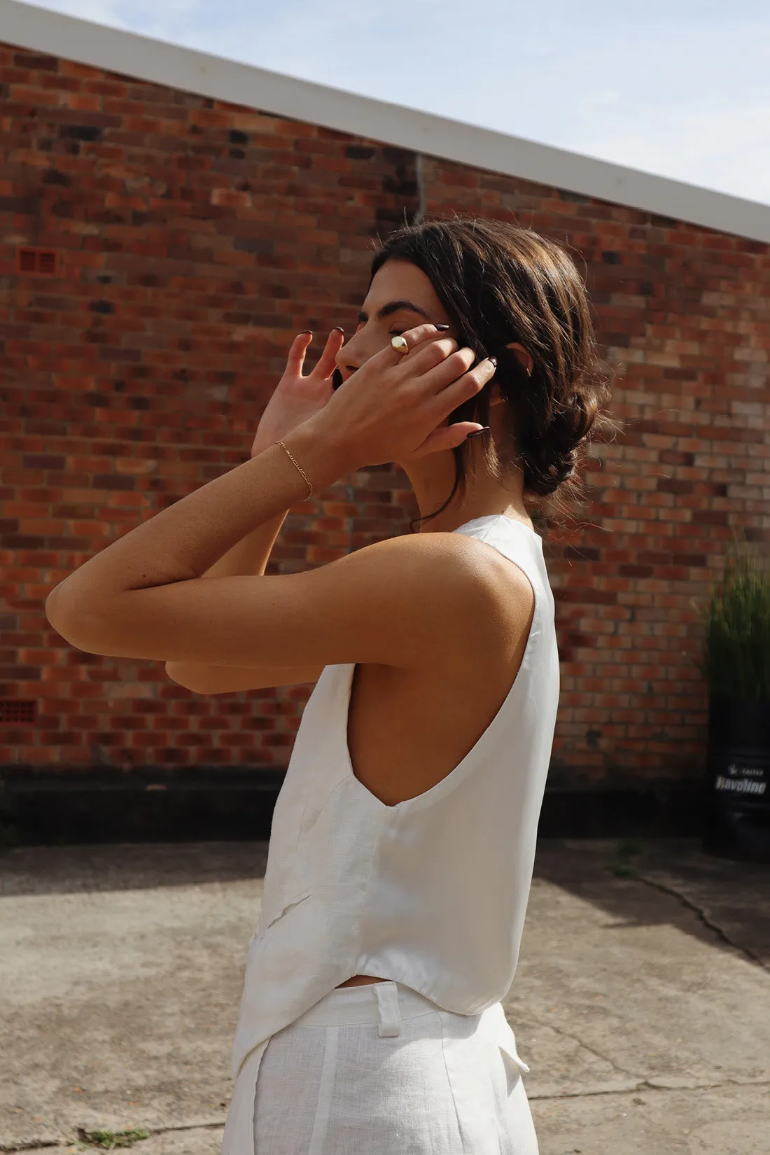 Gladys Tailored Linen & Silk Vest White