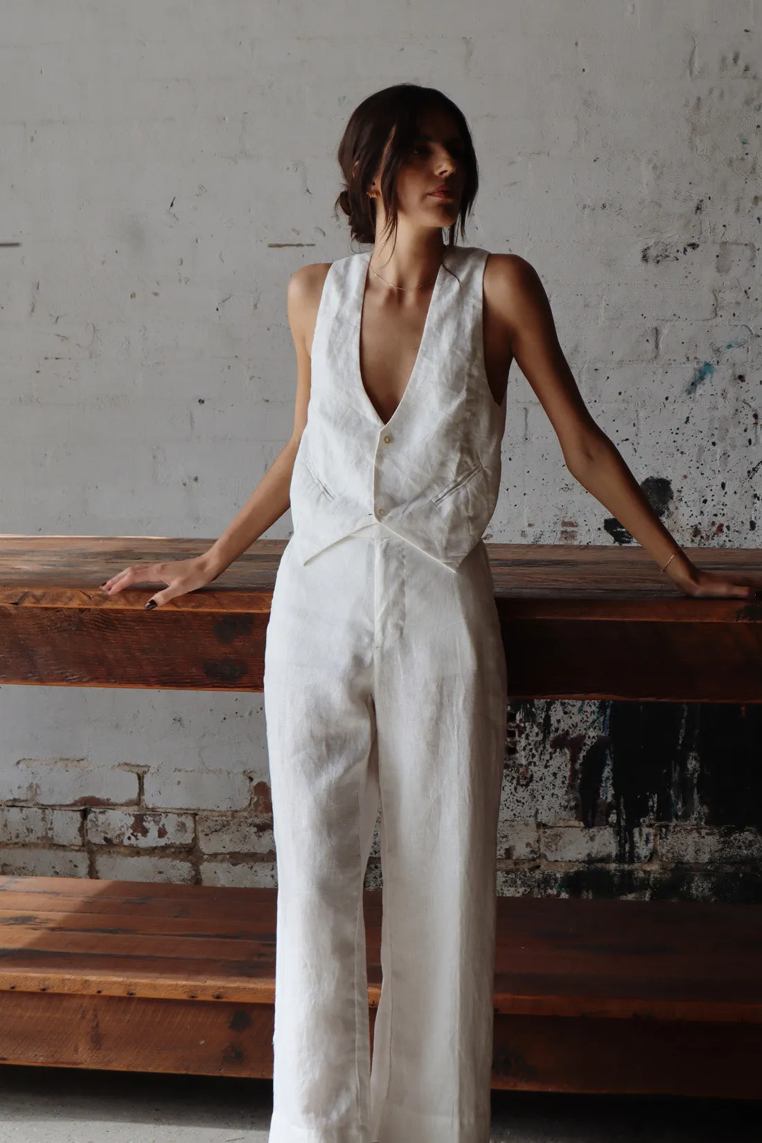 Gladys Tailored Linen & Silk Vest White