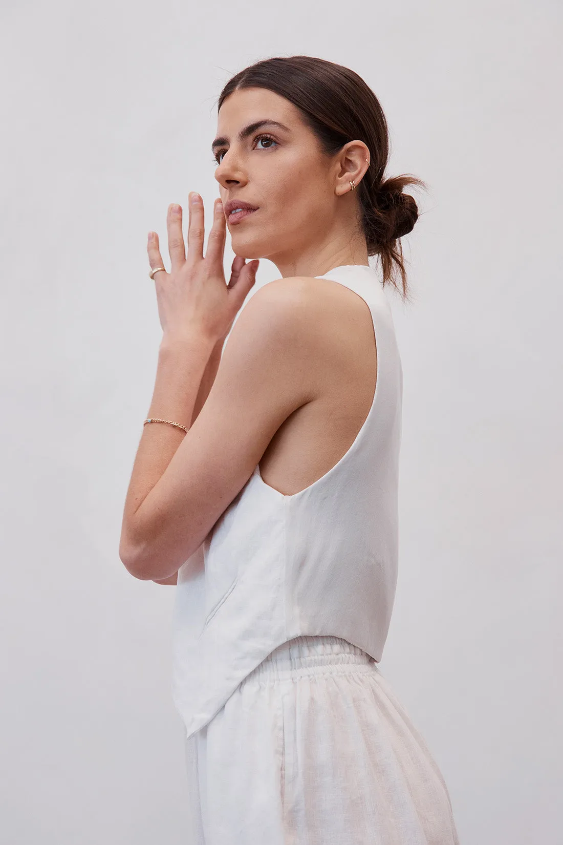 Gladys Tailored Linen & Silk Vest White
