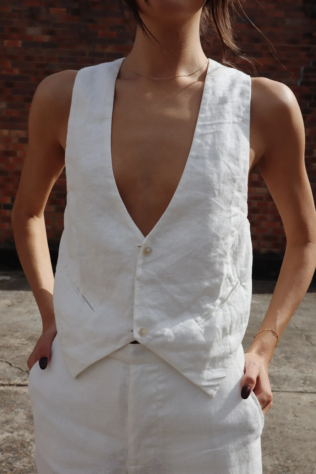 Gladys Tailored Linen & Silk Vest White