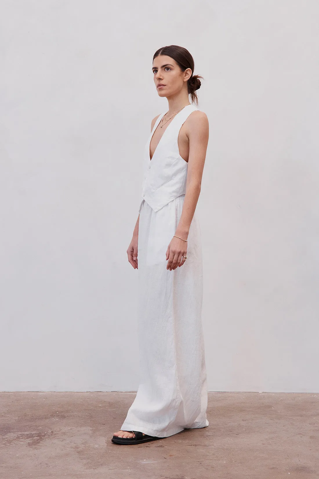 Gladys Tailored Linen & Silk Vest White