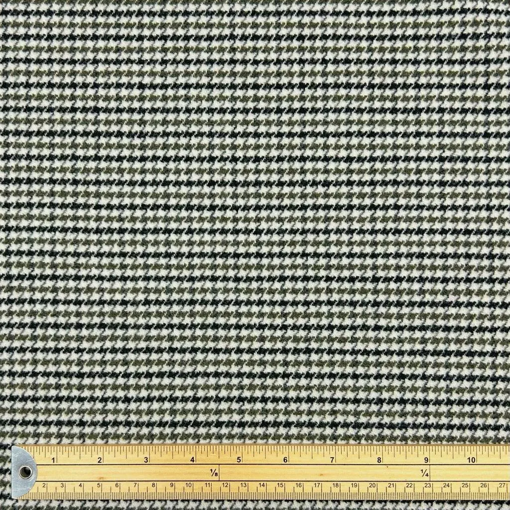 Green and Black Dogtooth Wool Blend Fabric