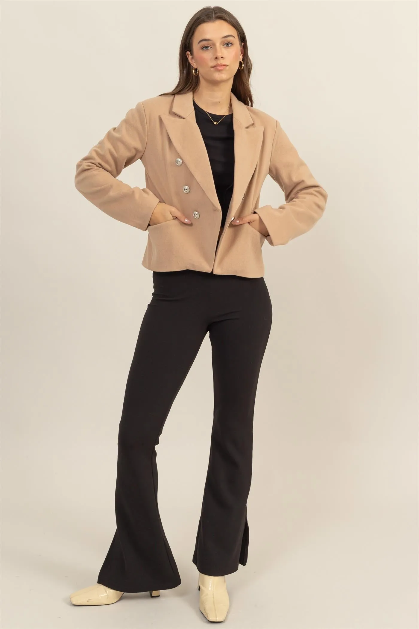 HF24F345-Double-Breasted Fitted Blazer