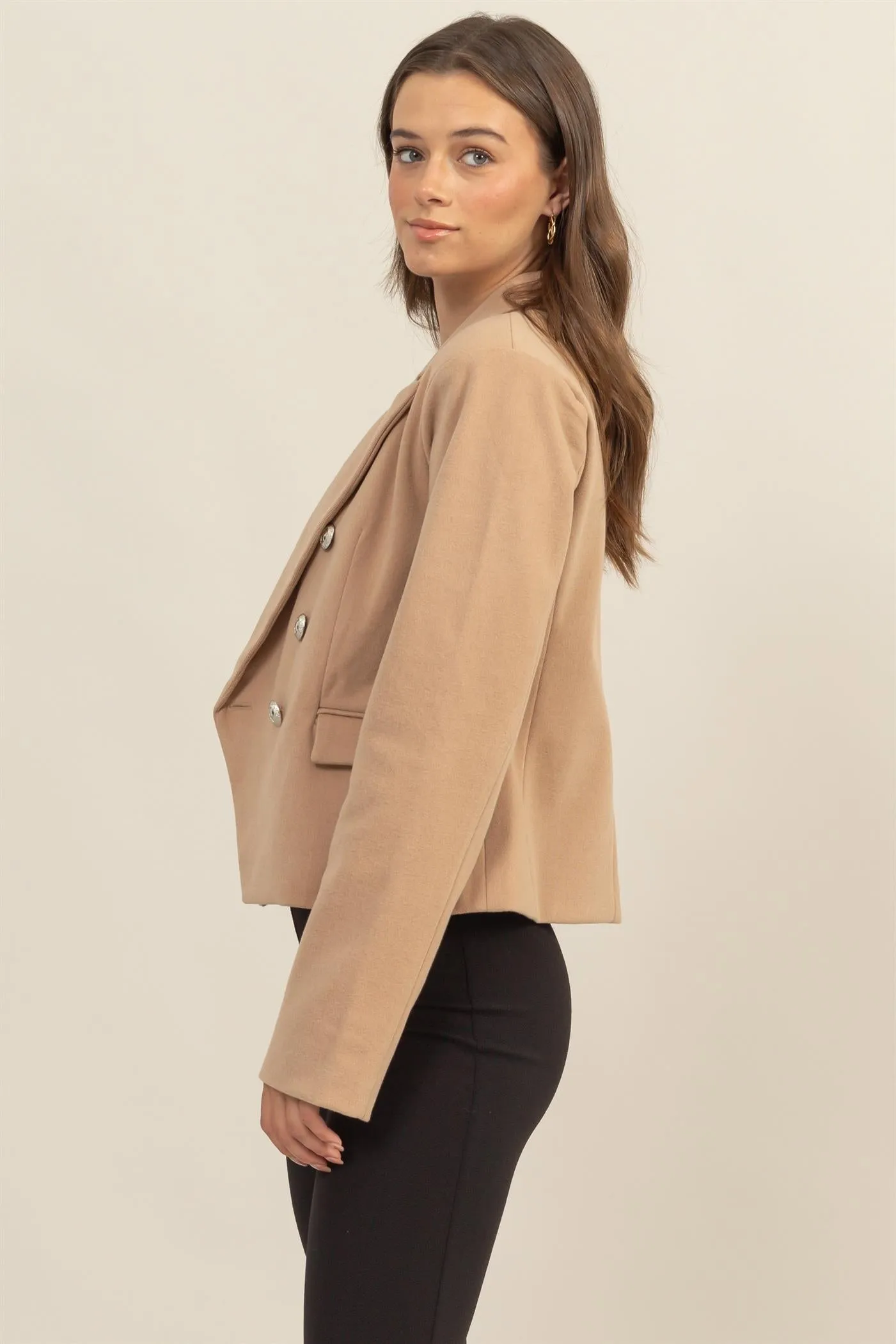 HF24F345-Double-Breasted Fitted Blazer