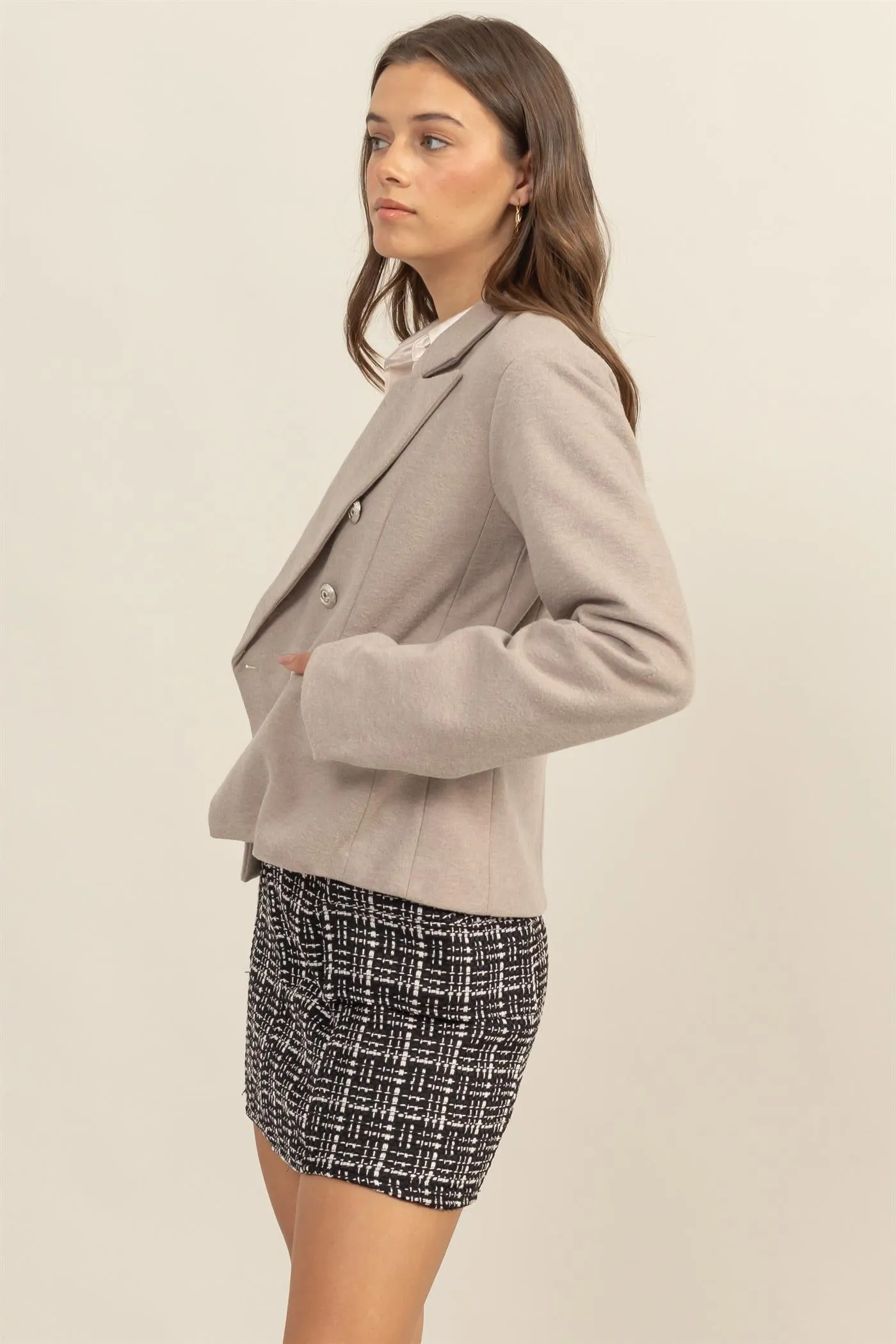 HF24F345-Double-Breasted Fitted Blazer