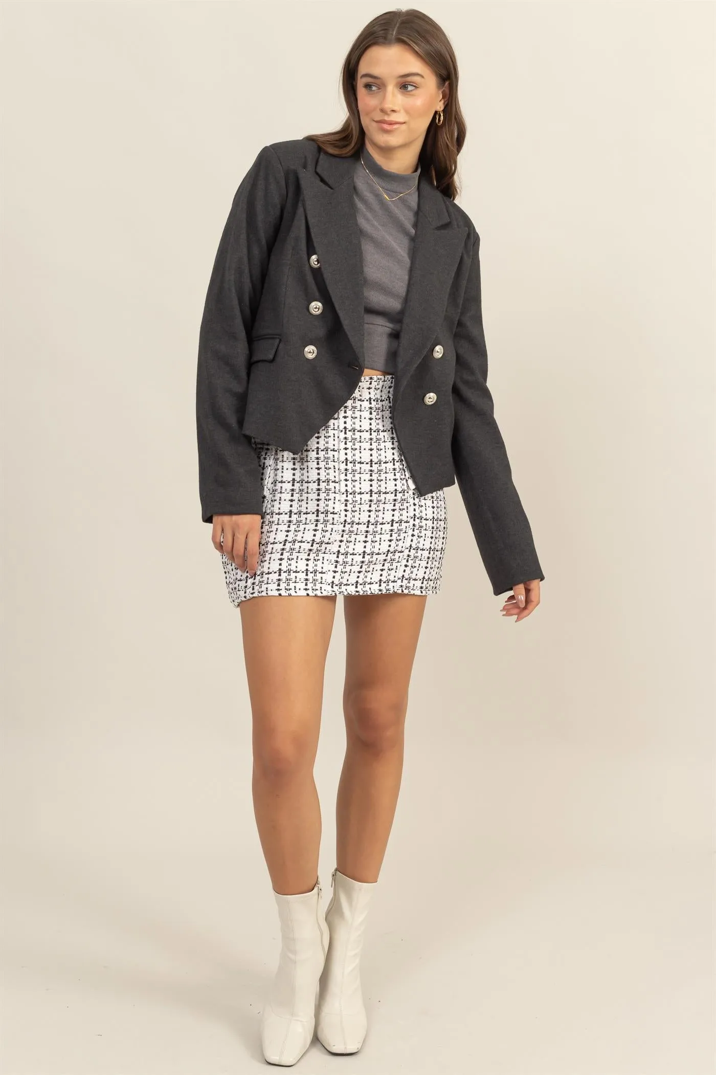 HF24F345-Double-Breasted Fitted Blazer