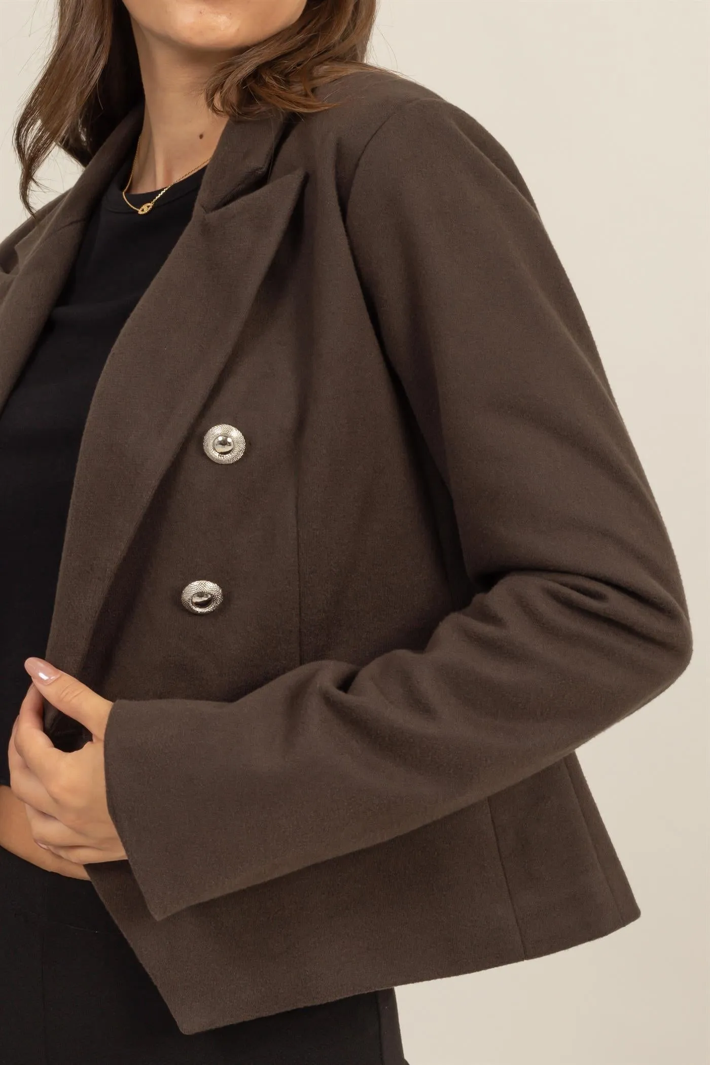 HF24F345-Double-Breasted Fitted Blazer