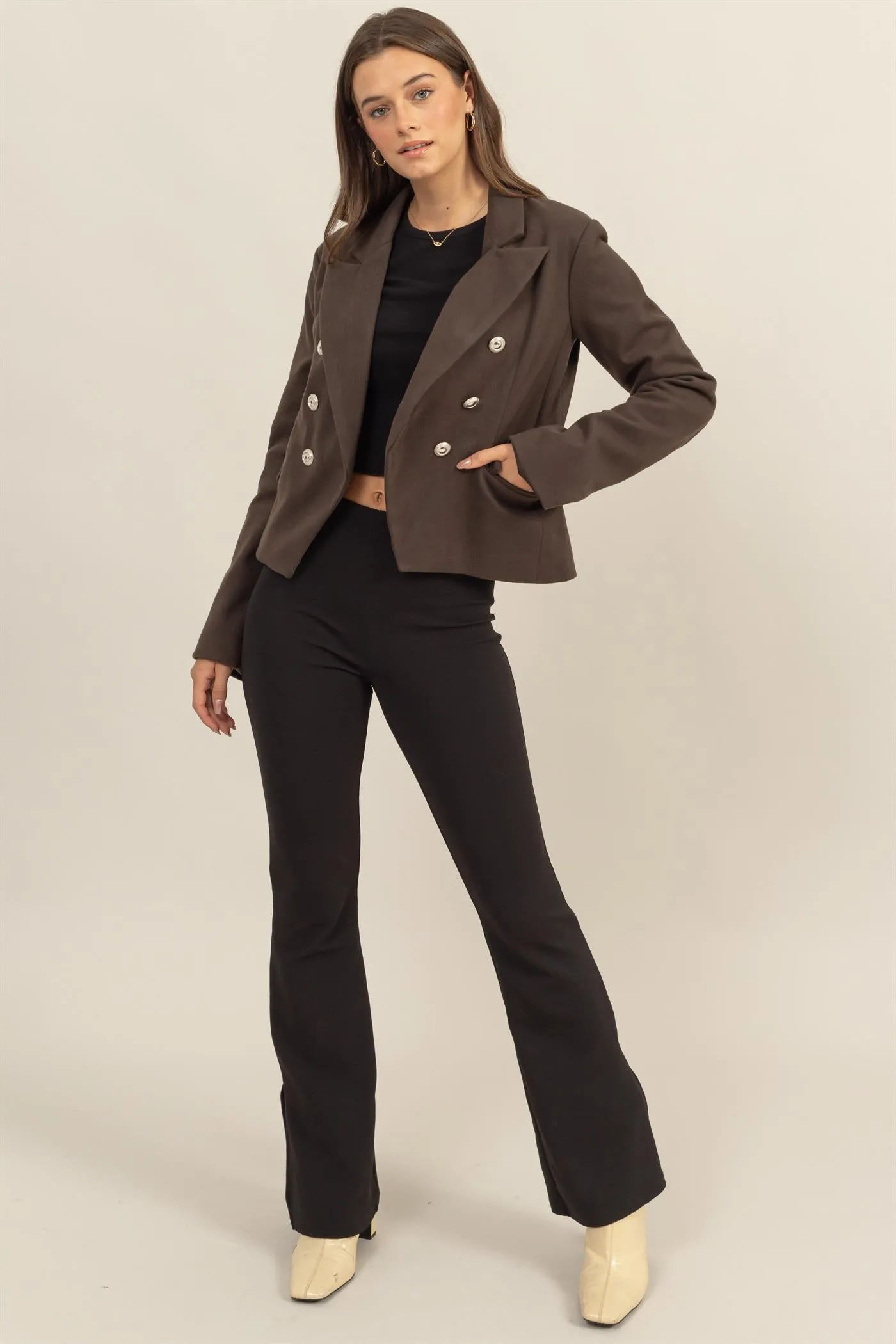 HF24F345-Double-Breasted Fitted Blazer