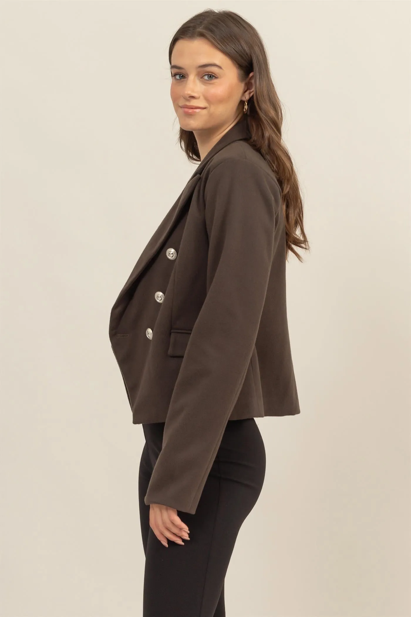 HF24F345-Double-Breasted Fitted Blazer