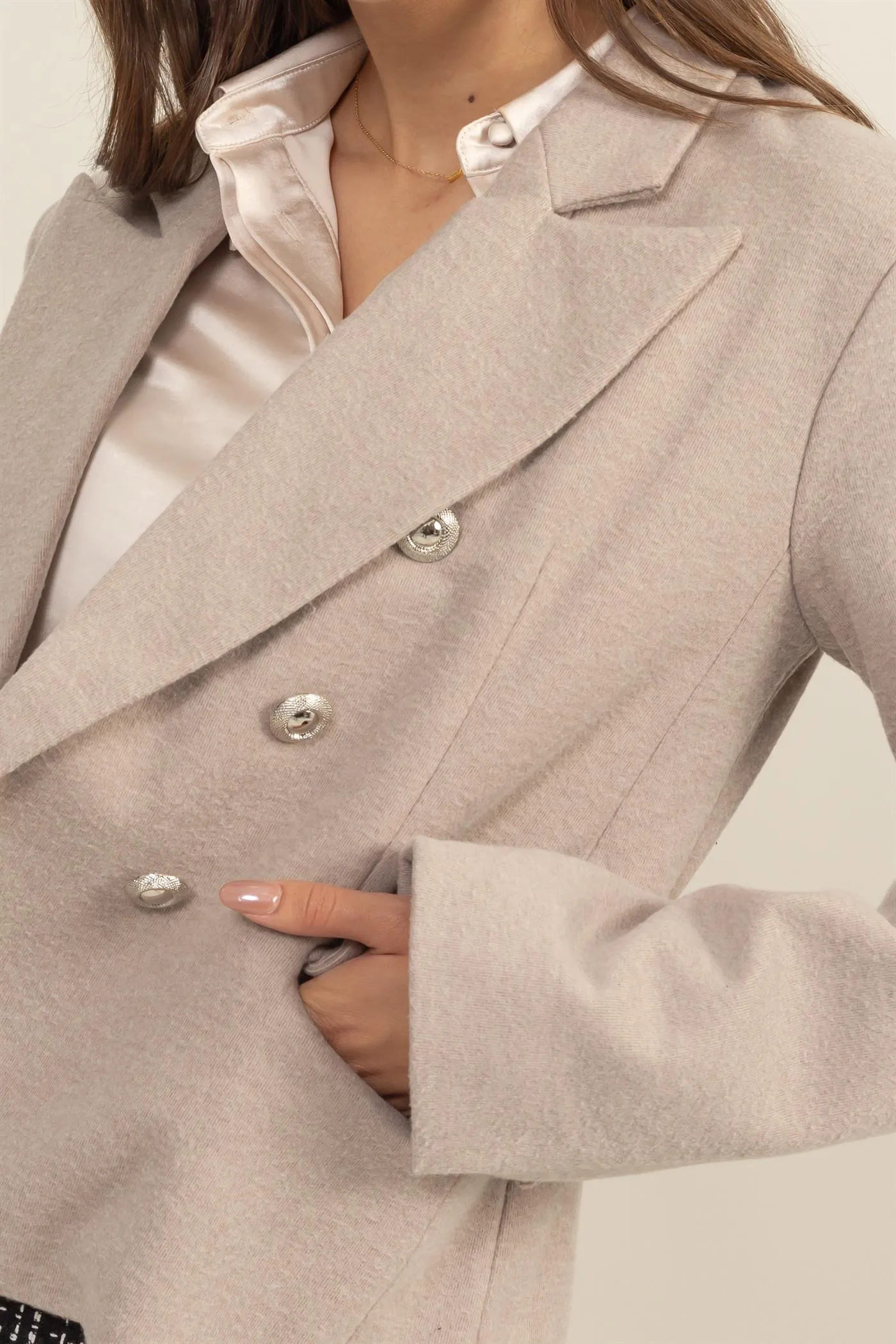 HF24F345-Double-Breasted Fitted Blazer