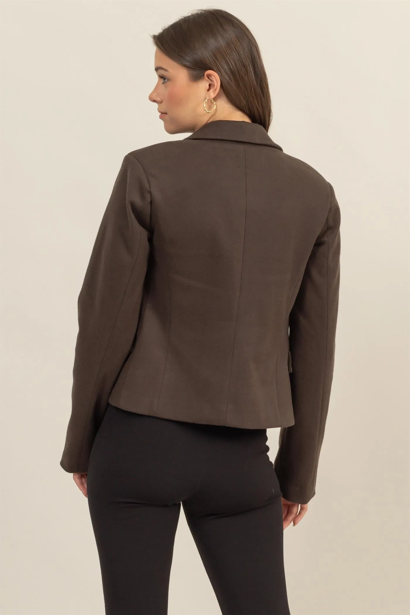 HF24F345-Double-Breasted Fitted Blazer