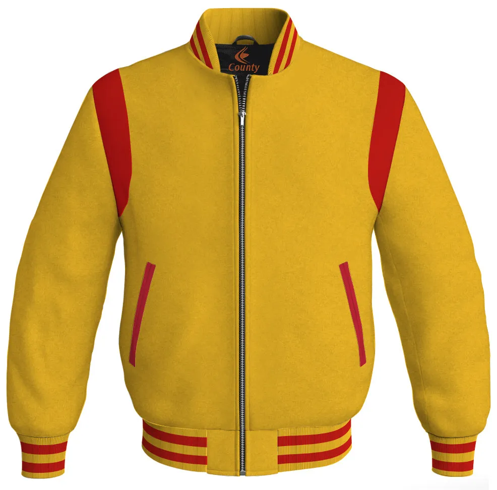 Letterman Baseball Bomber Retro Jacket Yellow/Gold Body Red Leather Inserts
