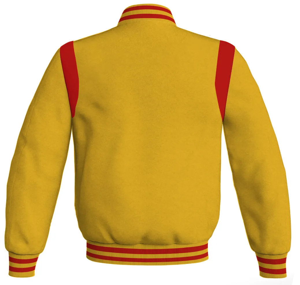 Letterman Baseball Bomber Retro Jacket Yellow/Gold Body Red Leather Inserts