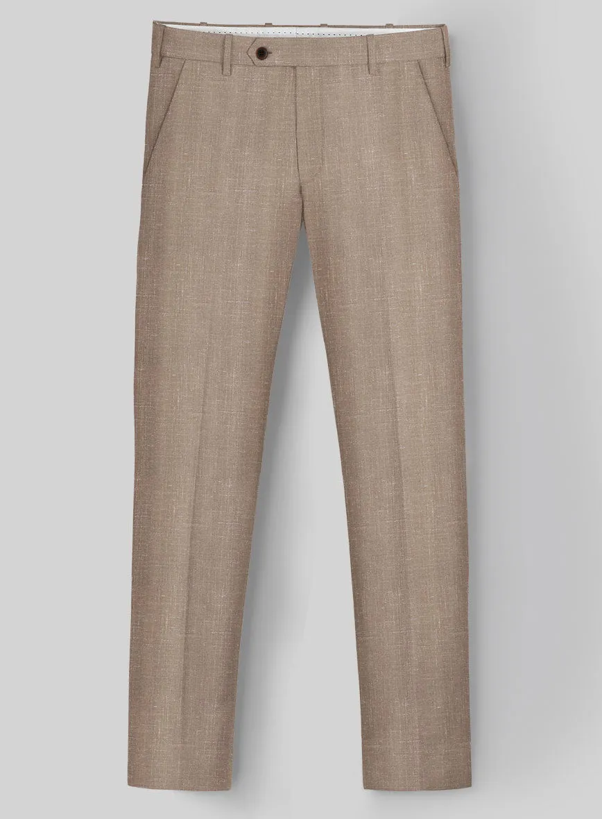 London Loom Brown Herringbone Wool Silk Linen Pants