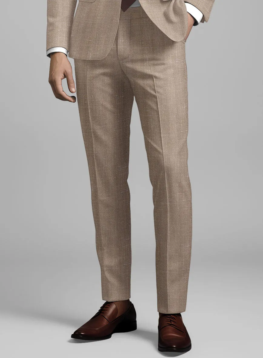London Loom Brown Herringbone Wool Silk Linen Pants